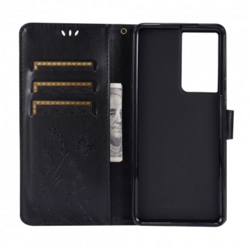 Capa Flip Para Samsung Galaxy S21 Ultra 5G Borboletas Ao Vento