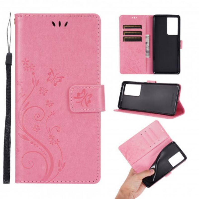 Capa Flip Para Samsung Galaxy S21 Ultra 5G Borboletas Ao Vento