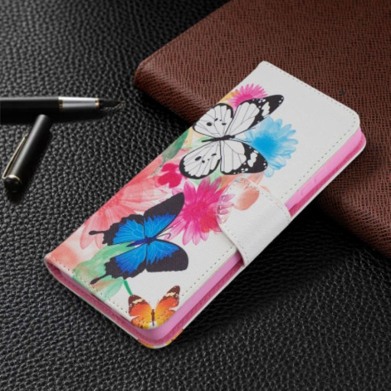 Capa Flip Para Samsung Galaxy S21 Ultra 5G Borboletas E Flores Pintadas