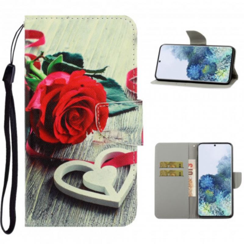 Capa Flip Para Samsung Galaxy S21 Ultra 5G De Cordão Flores Coloridas Com Tiras