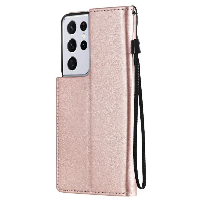 Capa Flip Para Samsung Galaxy S21 Ultra 5G De Cordão Gato E Abelha Com Cordão