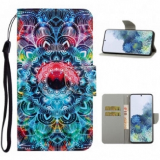 Capa Flip Para Samsung Galaxy S21 Ultra 5G De Cordão Mandala De Tiras Chamativas