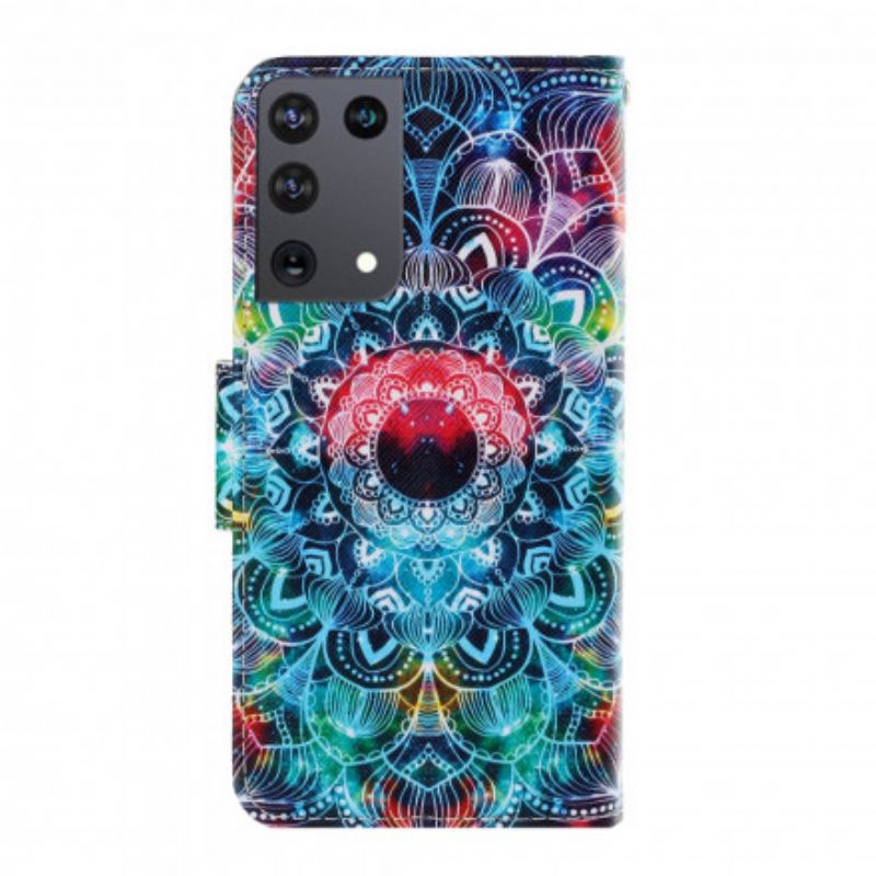 Capa Flip Para Samsung Galaxy S21 Ultra 5G De Cordão Mandala De Tiras Chamativas