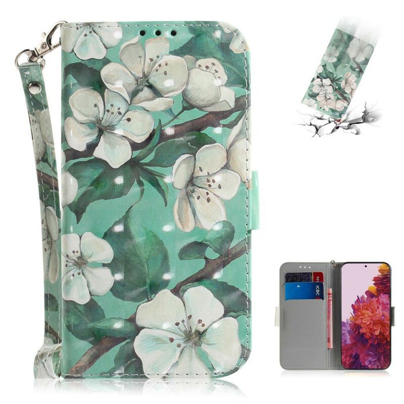 Capa Flip Para Samsung Galaxy S21 Ultra 5G De Cordão Ramo Florido Com Alça