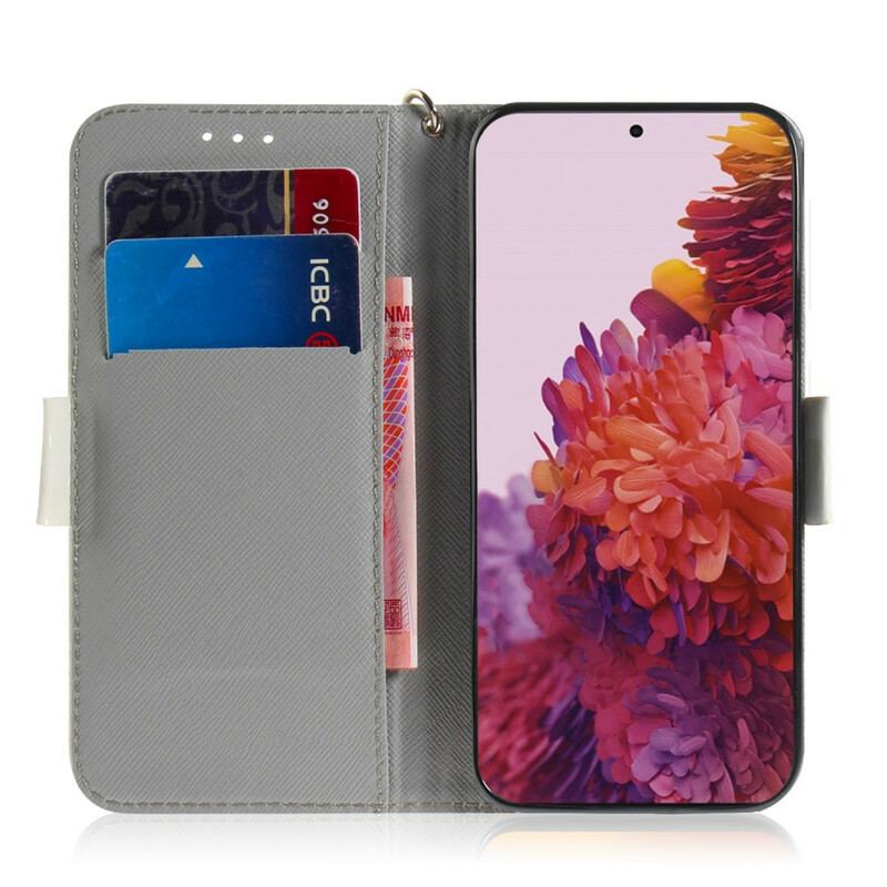 Capa Flip Para Samsung Galaxy S21 Ultra 5G De Cordão Ramo Florido Com Alça