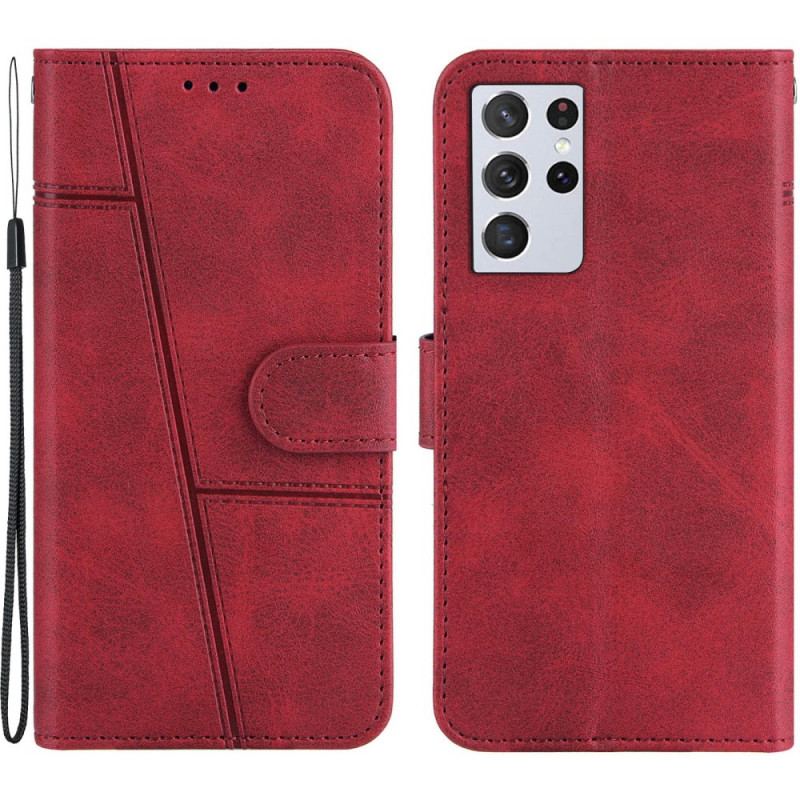 Capa Flip Para Samsung Galaxy S21 Ultra 5G De Cordão Strappy Geo Leather Effect