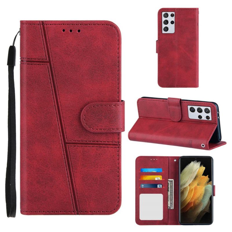 Capa Flip Para Samsung Galaxy S21 Ultra 5G De Cordão Strappy Geo Leather Effect