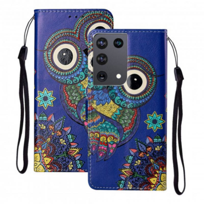 Capa Flip Para Samsung Galaxy S21 Ultra 5G Coruja Em Mandala