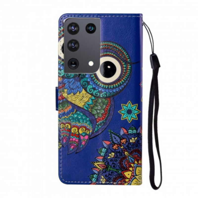 Capa Flip Para Samsung Galaxy S21 Ultra 5G Coruja Em Mandala