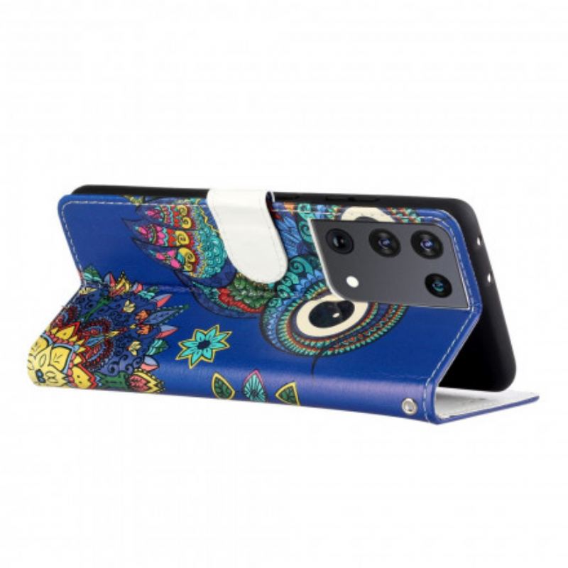 Capa Flip Para Samsung Galaxy S21 Ultra 5G Coruja Em Mandala