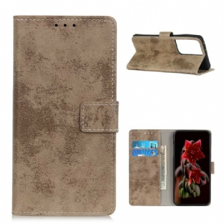 Capa Flip Para Samsung Galaxy S21 Ultra 5G Couro Falso Vintage