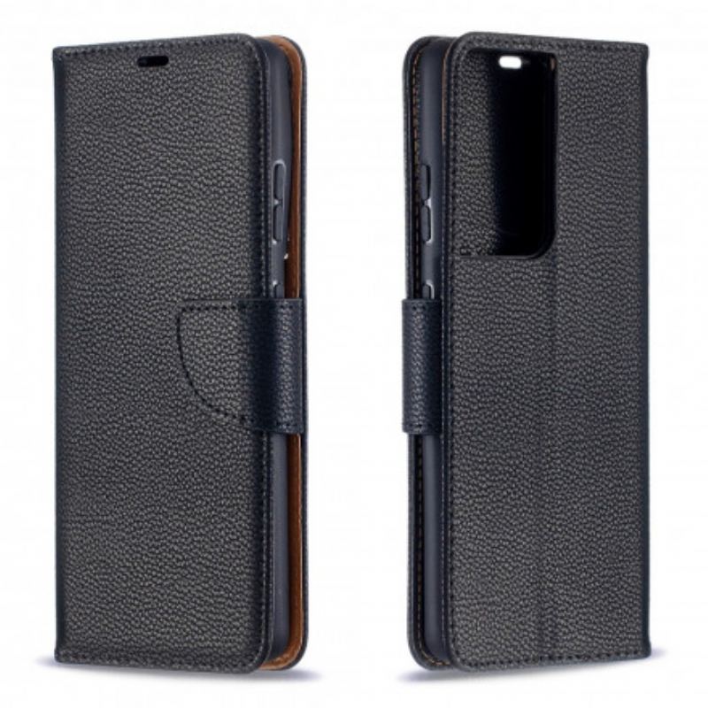 Capa Flip Para Samsung Galaxy S21 Ultra 5G De Couro Lichia Rabat Oblíqua