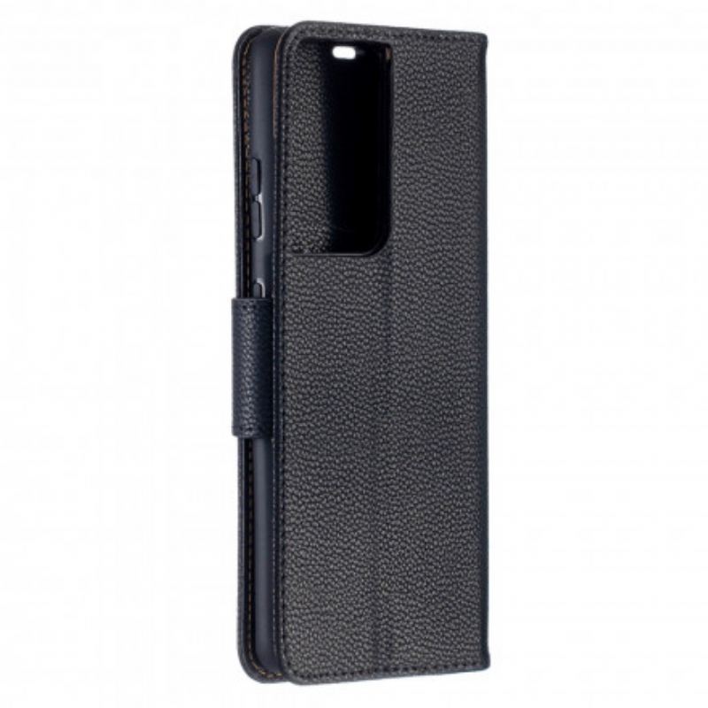 Capa Flip Para Samsung Galaxy S21 Ultra 5G De Couro Lichia Rabat Oblíqua