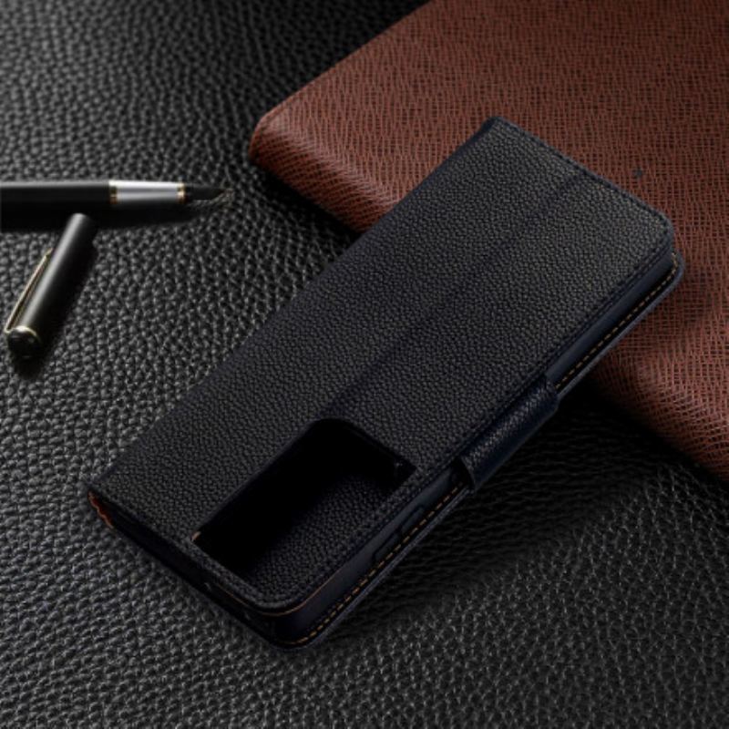 Capa Flip Para Samsung Galaxy S21 Ultra 5G De Couro Lichia Rabat Oblíqua