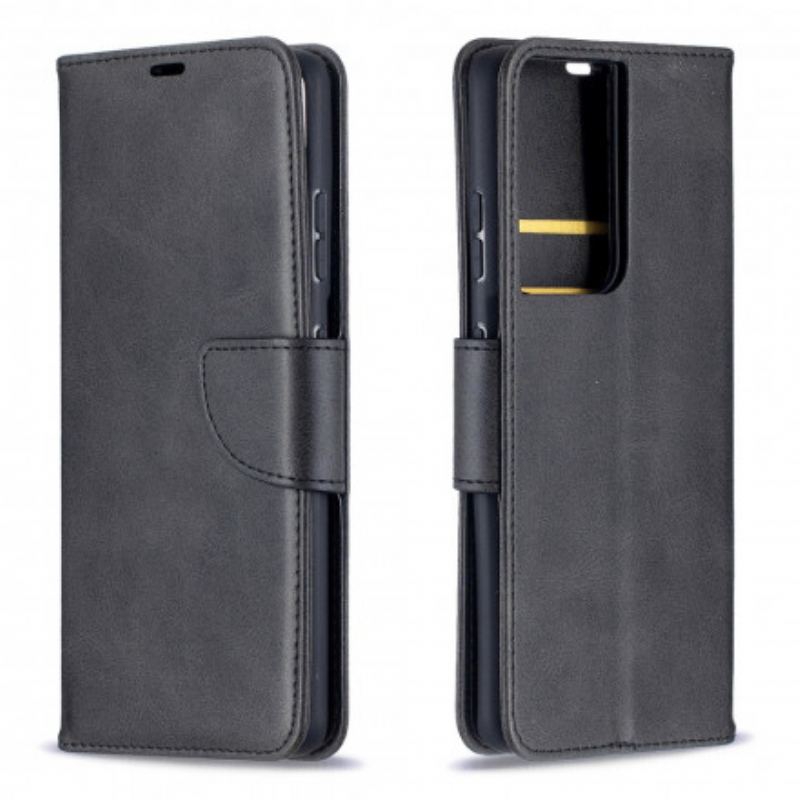 Capa Flip Para Samsung Galaxy S21 Ultra 5G De Couro Retalho Liso Oblíquo