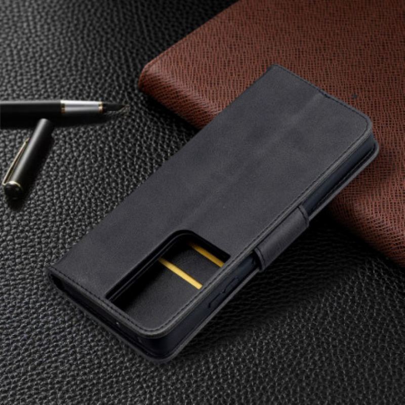 Capa Flip Para Samsung Galaxy S21 Ultra 5G De Couro Retalho Liso Oblíquo