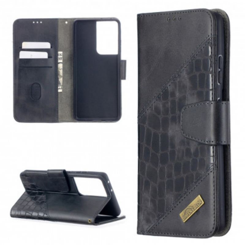 Capa Flip Para Samsung Galaxy S21 Ultra 5G Efeito Clássico De Pele De Crocodilo