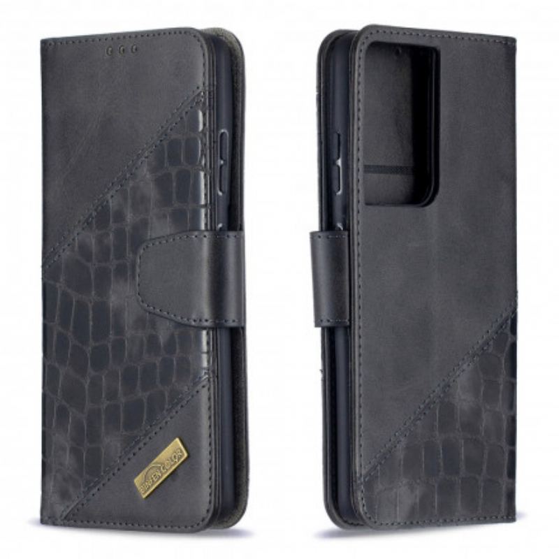 Capa Flip Para Samsung Galaxy S21 Ultra 5G Efeito Clássico De Pele De Crocodilo