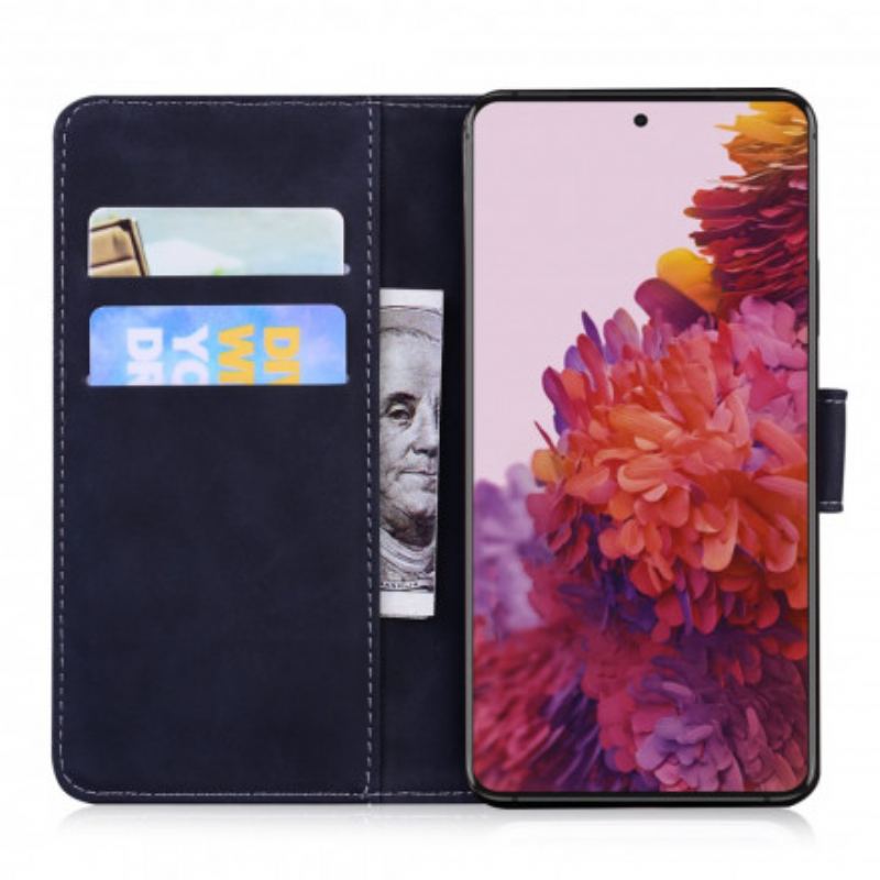 Capa Flip Para Samsung Galaxy S21 Ultra 5G Efeito Couro Monocromático