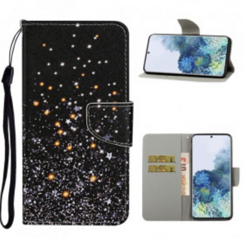 Capa Flip Para Samsung Galaxy S21 Ultra 5G Estrelas E Lantejoulas Com Cordão