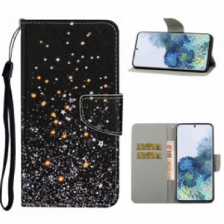 Capa Flip Para Samsung Galaxy S21 Ultra 5G Estrelas E Lantejoulas Com Cordão