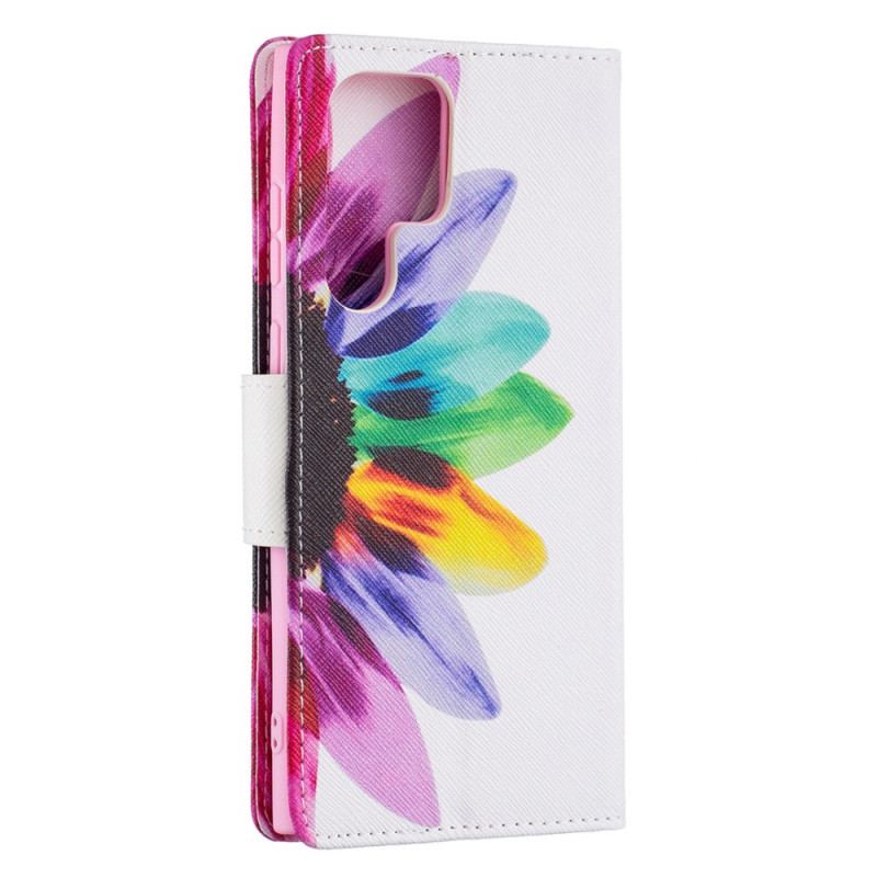 Capa Flip Para Samsung Galaxy S21 Ultra 5G Flor Aquarela