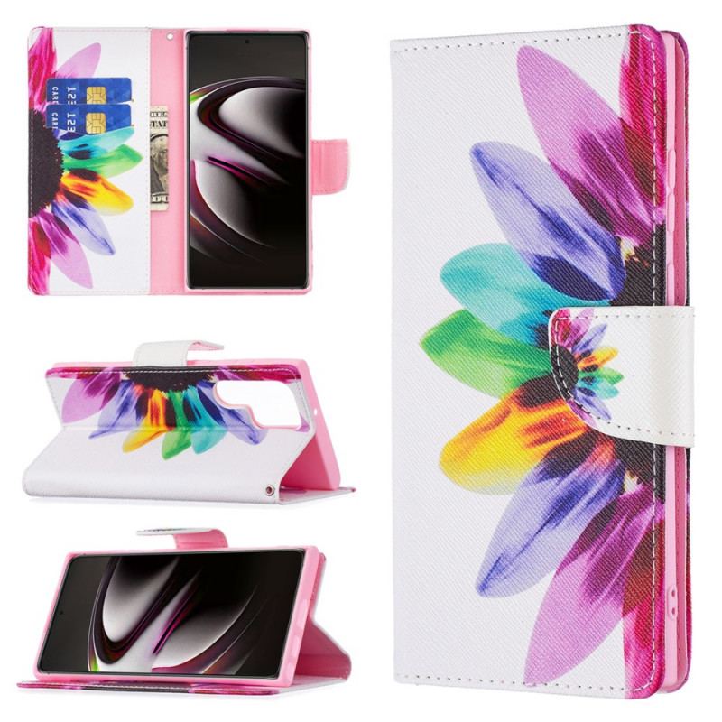 Capa Flip Para Samsung Galaxy S21 Ultra 5G Flor Aquarela