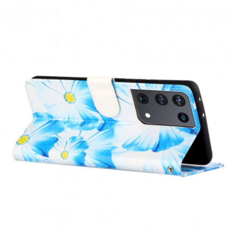 Capa Flip Para Samsung Galaxy S21 Ultra 5G Flores Loucas