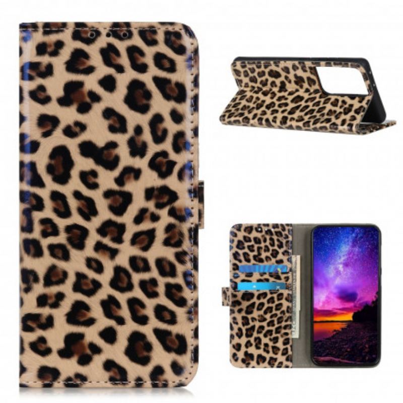 Capa Flip Para Samsung Galaxy S21 Ultra 5G Leopardo Simples