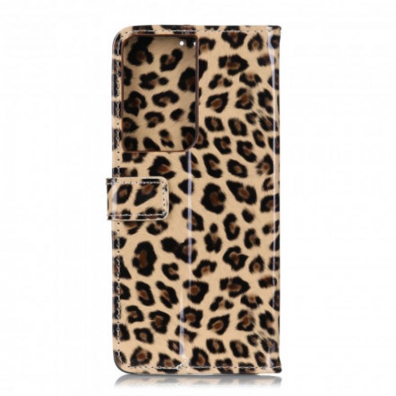 Capa Flip Para Samsung Galaxy S21 Ultra 5G Leopardo Simples