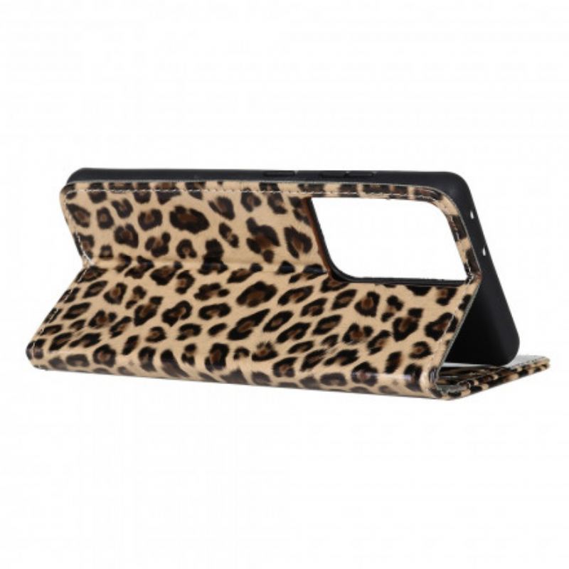 Capa Flip Para Samsung Galaxy S21 Ultra 5G Leopardo Simples