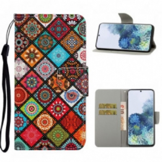 Capa Flip Para Samsung Galaxy S21 Ultra 5G Mandalas De Patchwork Com Cordão