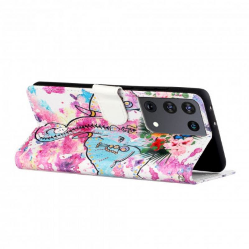 Capa Flip Para Samsung Galaxy S21 Ultra 5G Rei Elefante