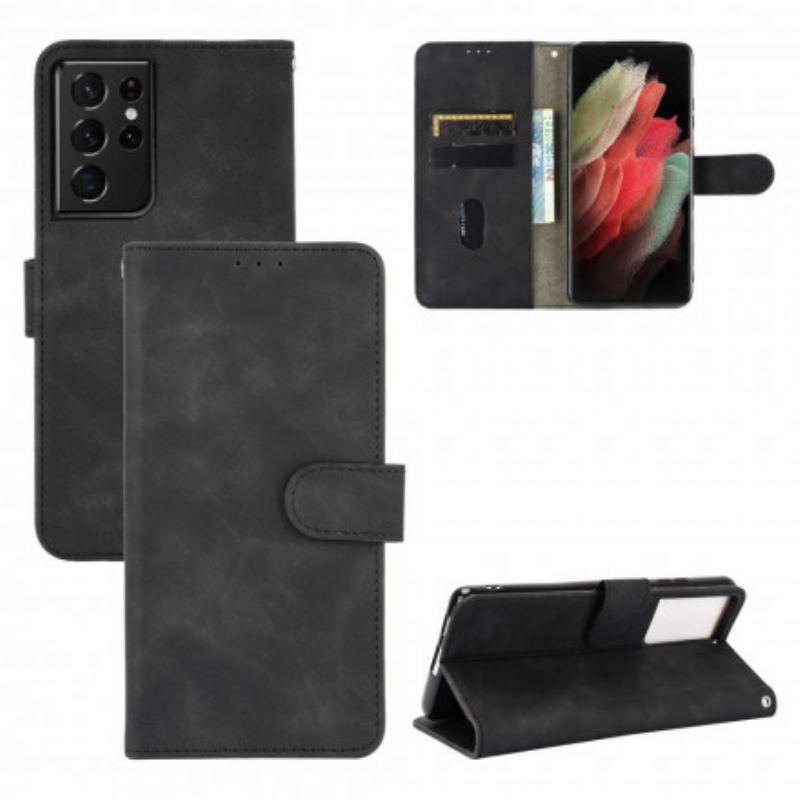 Capa Flip Para Samsung Galaxy S21 Ultra 5G Toque De Pele