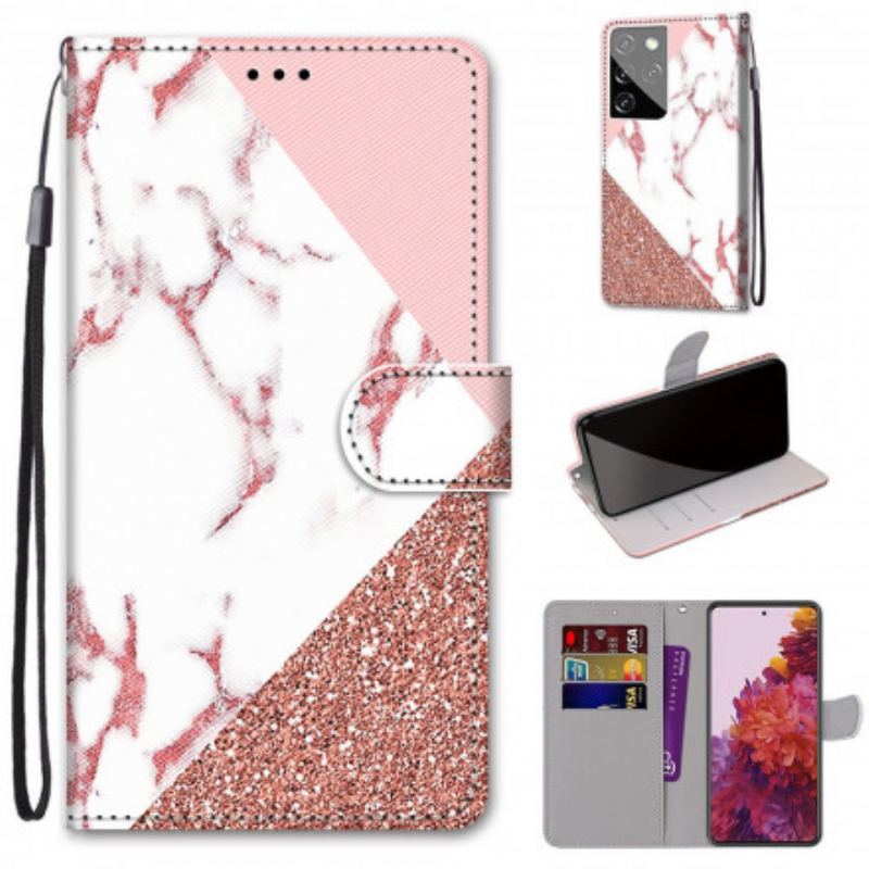 Capa Flip Para Samsung Galaxy S21 Ultra 5G Triângulo De Mármore E Glitter