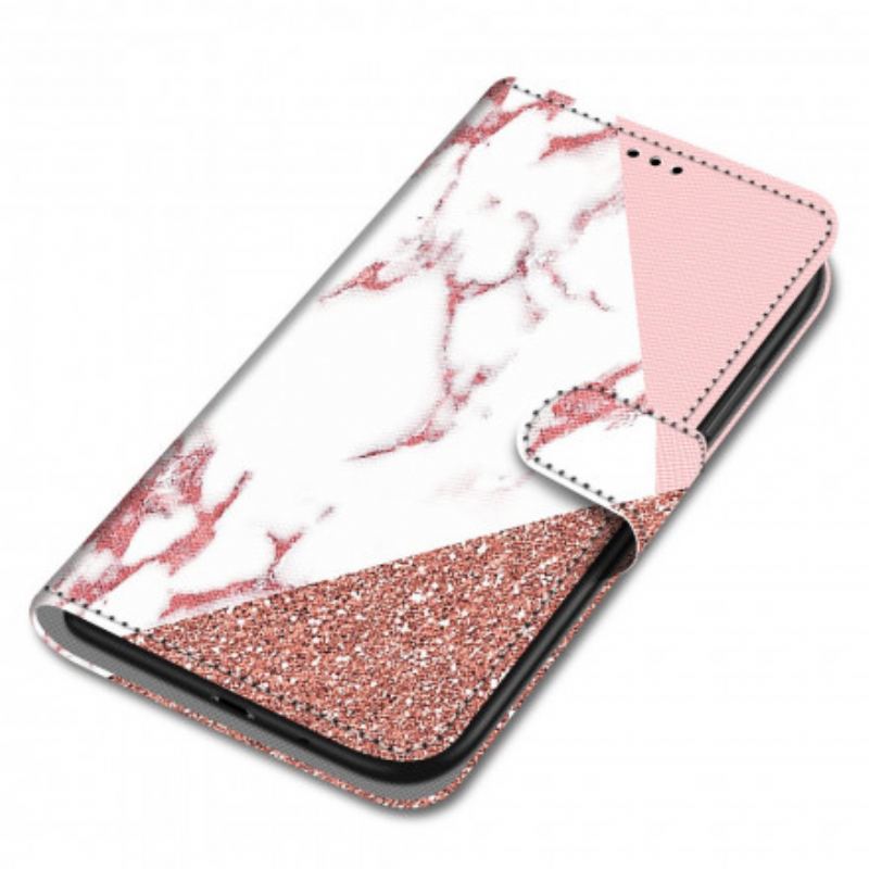 Capa Flip Para Samsung Galaxy S21 Ultra 5G Triângulo De Mármore E Glitter