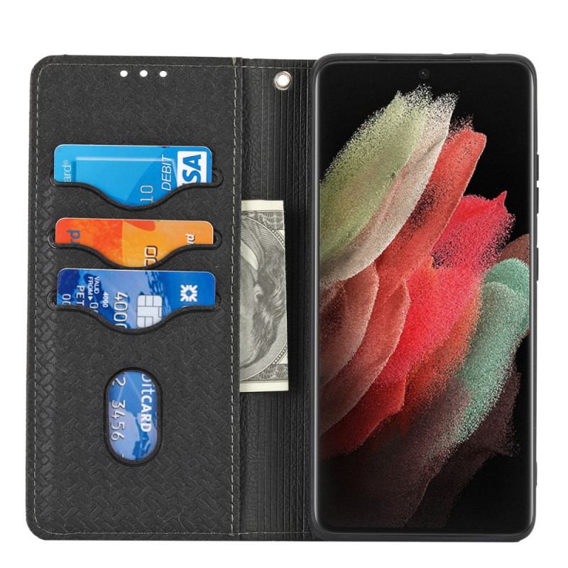 Capa Folio Para Samsung Galaxy S21 Ultra 5G De Cordão Estilo De Couro Trançado Com Tiras