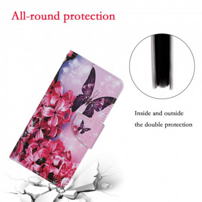 Capa Folio Para Samsung Galaxy S21 Ultra 5G Cordão Floral Borboletas