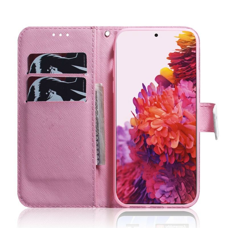 Capa Folio Para Samsung Galaxy S21 Ultra 5G Flor Rosa Empoeirado