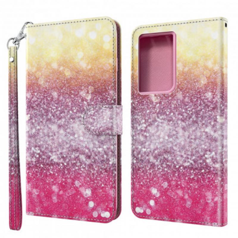 Capa Folio Para Samsung Galaxy S21 Ultra 5G Gradiente Glitter Magenta