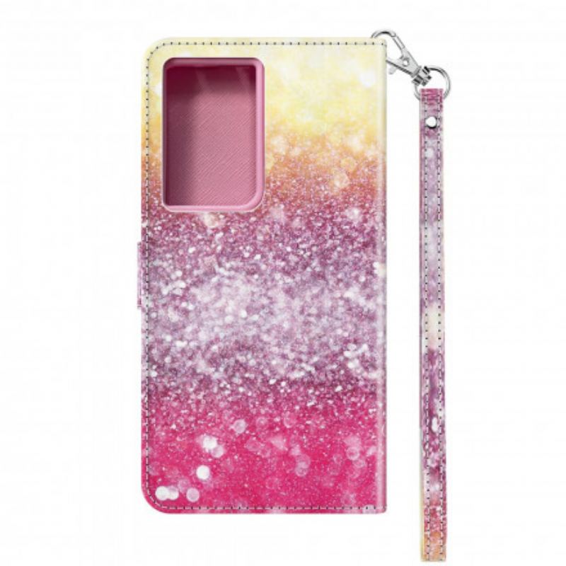 Capa Folio Para Samsung Galaxy S21 Ultra 5G Gradiente Glitter Magenta