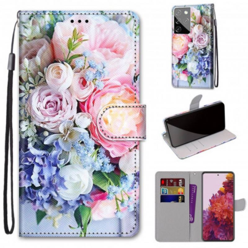 Capa Folio Para Samsung Galaxy S21 Ultra 5G Maravilha Floral