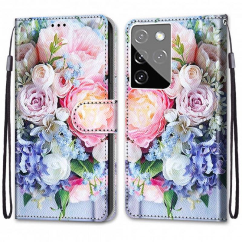 Capa Folio Para Samsung Galaxy S21 Ultra 5G Maravilha Floral