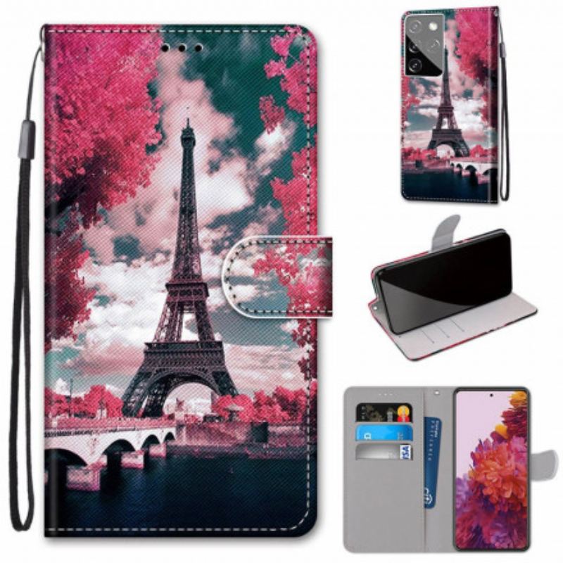 Capa Folio Para Samsung Galaxy S21 Ultra 5G Paris Em Flor