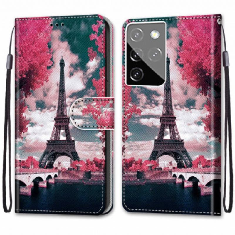 Capa Folio Para Samsung Galaxy S21 Ultra 5G Paris Em Flor