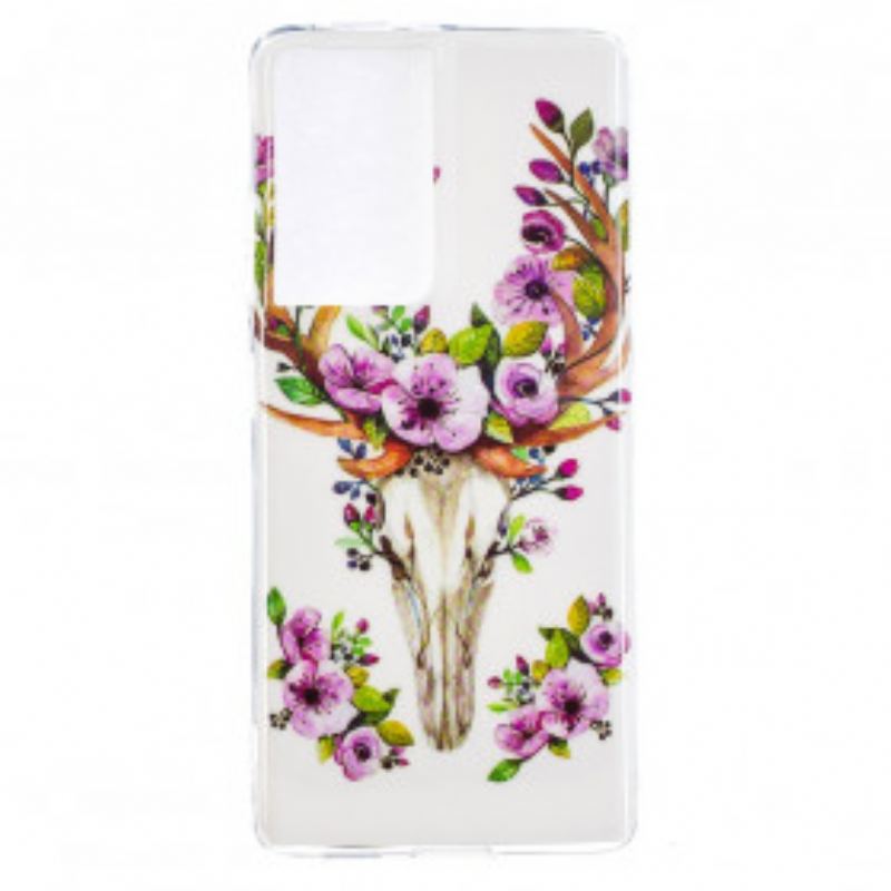 Capa Para Samsung Galaxy S21 Ultra 5G Alce Floral Fluorescente