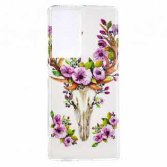 Capa Para Samsung Galaxy S21 Ultra 5G Alce Floral Fluorescente