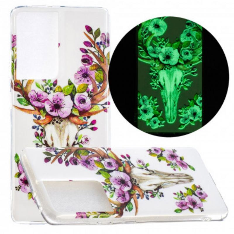 Capa Para Samsung Galaxy S21 Ultra 5G Alce Floral Fluorescente