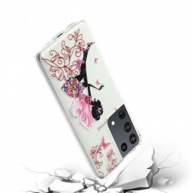 Capa Para Samsung Galaxy S21 Ultra 5G Fada Das Flores Transparentes