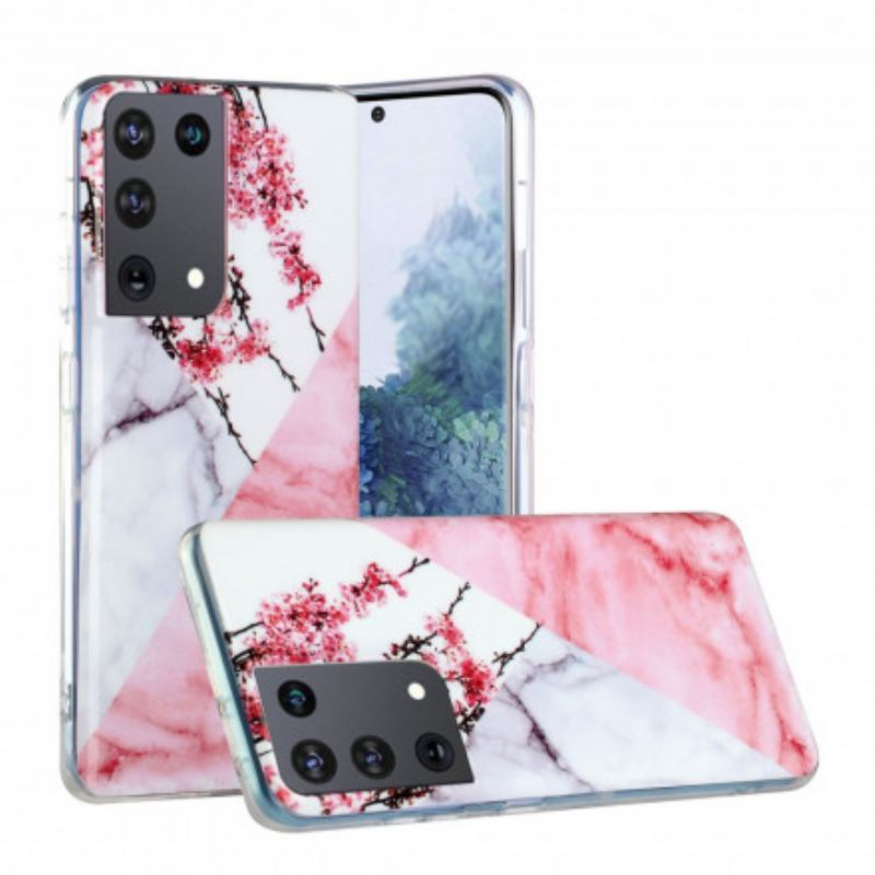 Capa Para Samsung Galaxy S21 Ultra 5G Flor De Ameixa Marmorizada